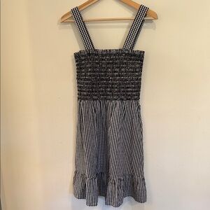 LOFT Black White Gingham Smocked Cotton Dress